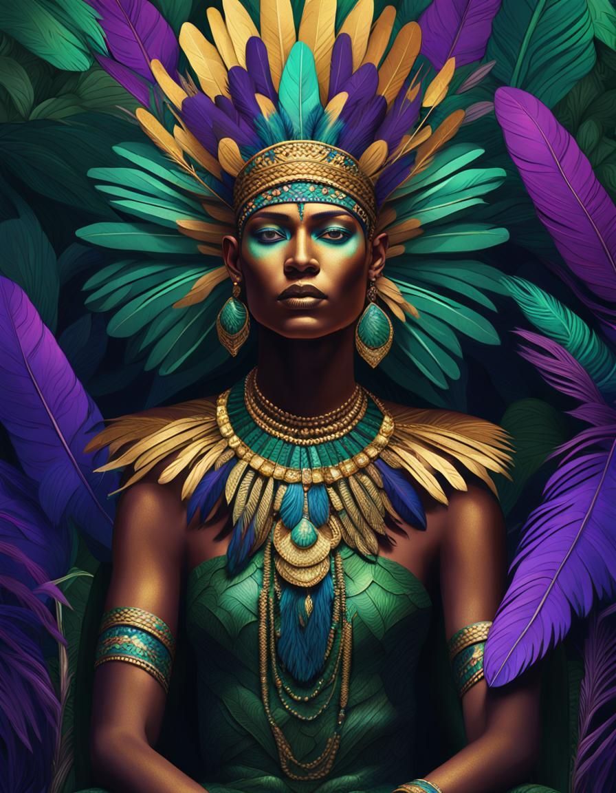 Majestic Tribal Queen in Lush Jungle: Digital Art