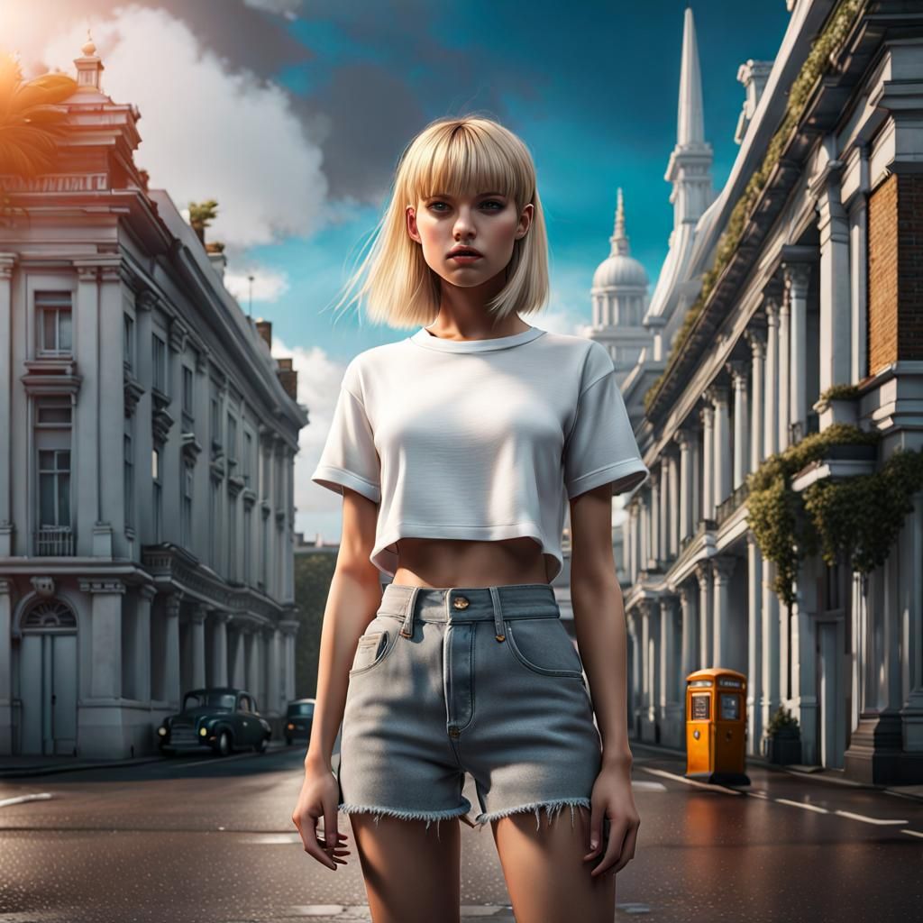 Teenage Girl in Jeans, Digital Matte Painting