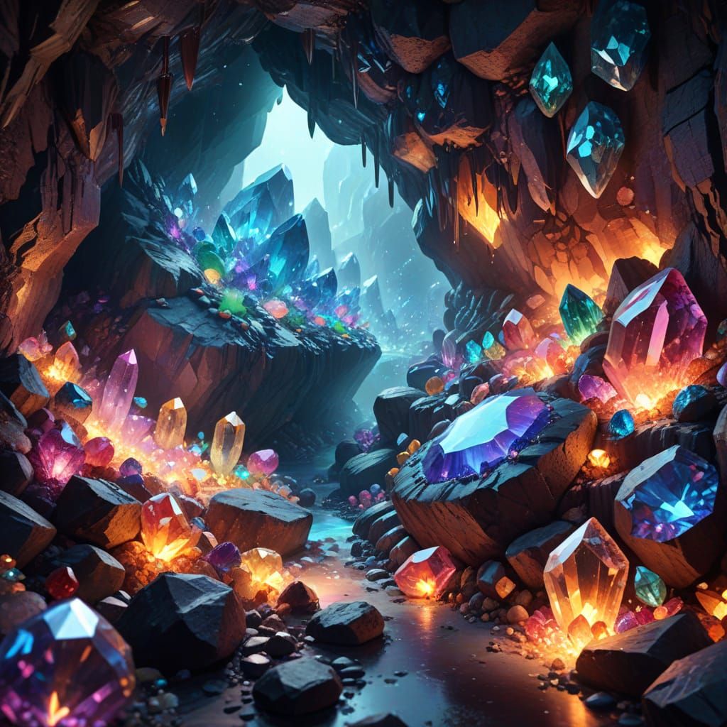 Gemstone Cave in Vibrant Fantasy Art Style