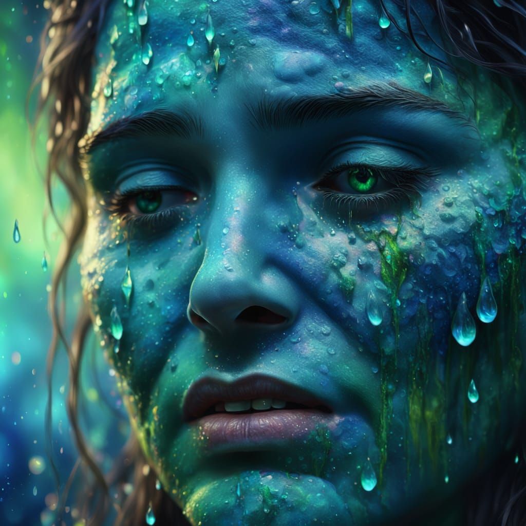 Emotive Oil Painting: Mother Earth Cries Cosmic Tears