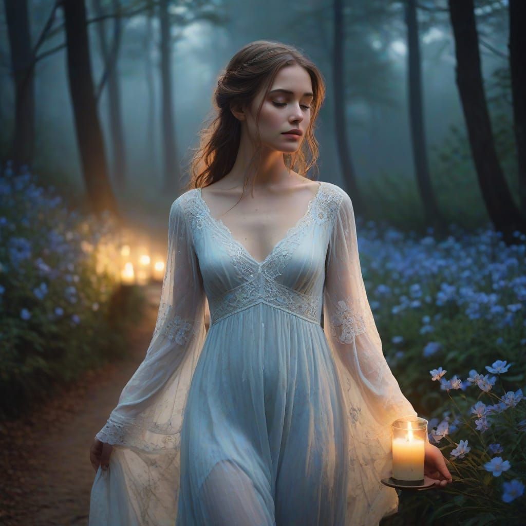 Mystical Forest Encounter in Ethereal Watercolor Style