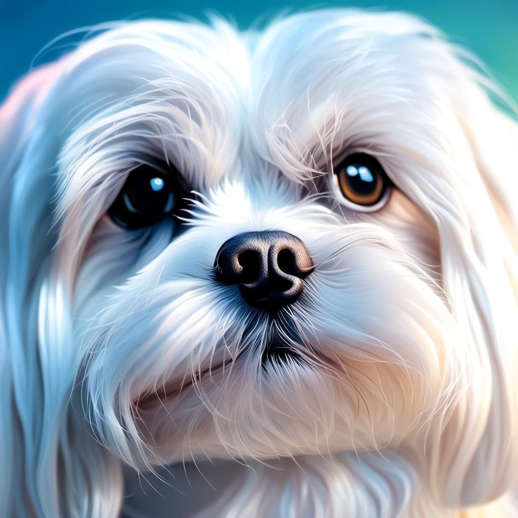 Hyperrealistic Maltese Dog Portrait in Splash Art Style