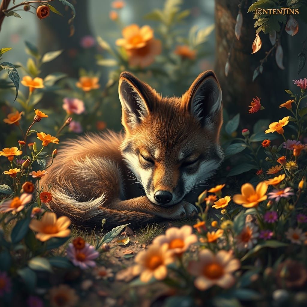 Enchanted Wolf Pup in Whimsical Medieval Forest