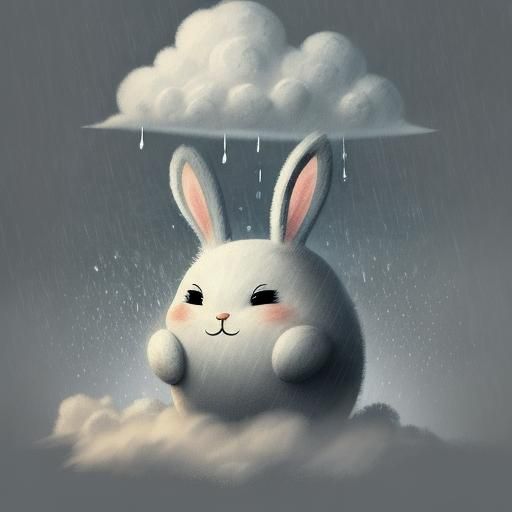 Moody Bunny with Raincloud in Concept Art Style