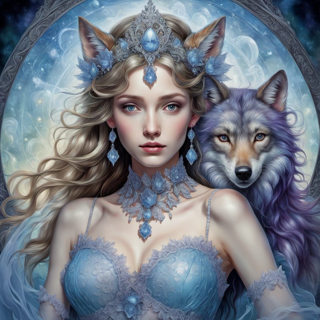 Glass Princess and Wolf in Ethereal Fantasy Art