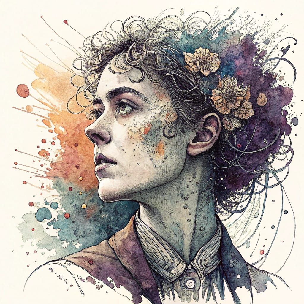 Intricate Ink Splatter Art in Art Nouveau Style