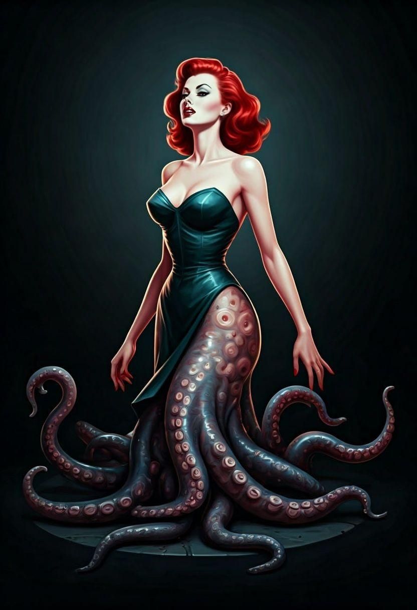 Sinister Tentacled Femme Fatale: 1950s Horror Art