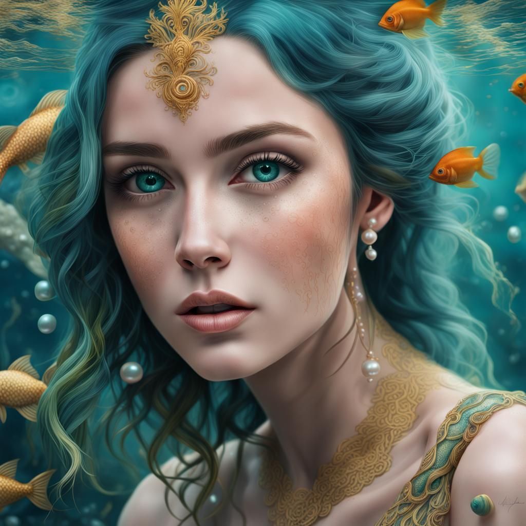 Underwater Mermaid Portrait in Digital Painting Style