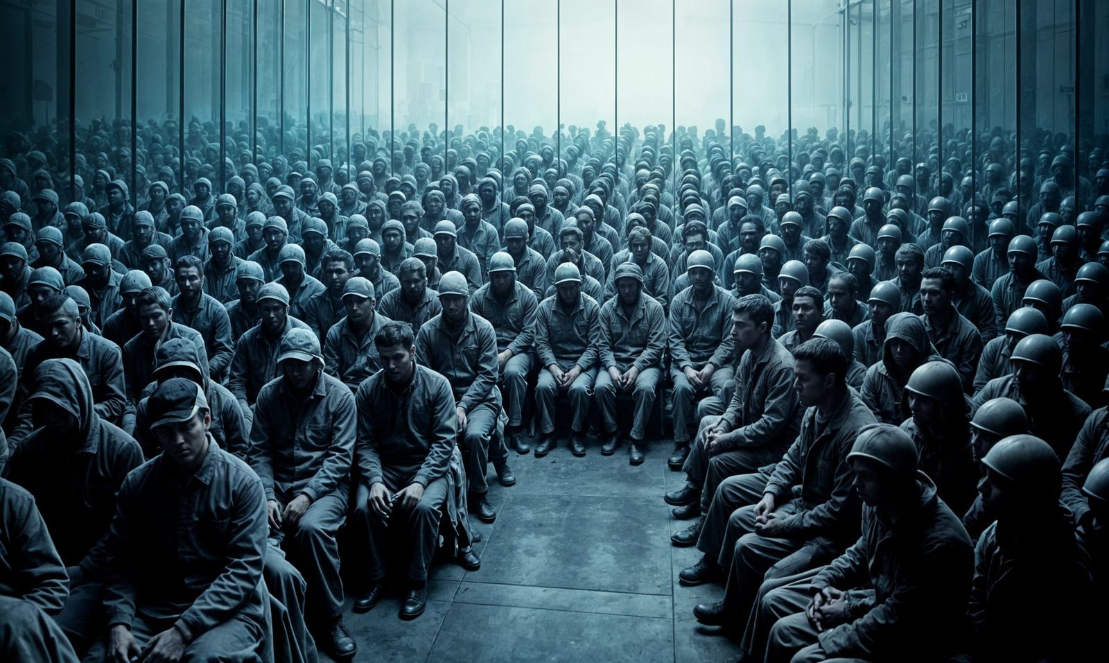 Oppressive Control: Silent Crowd in Glass Cage