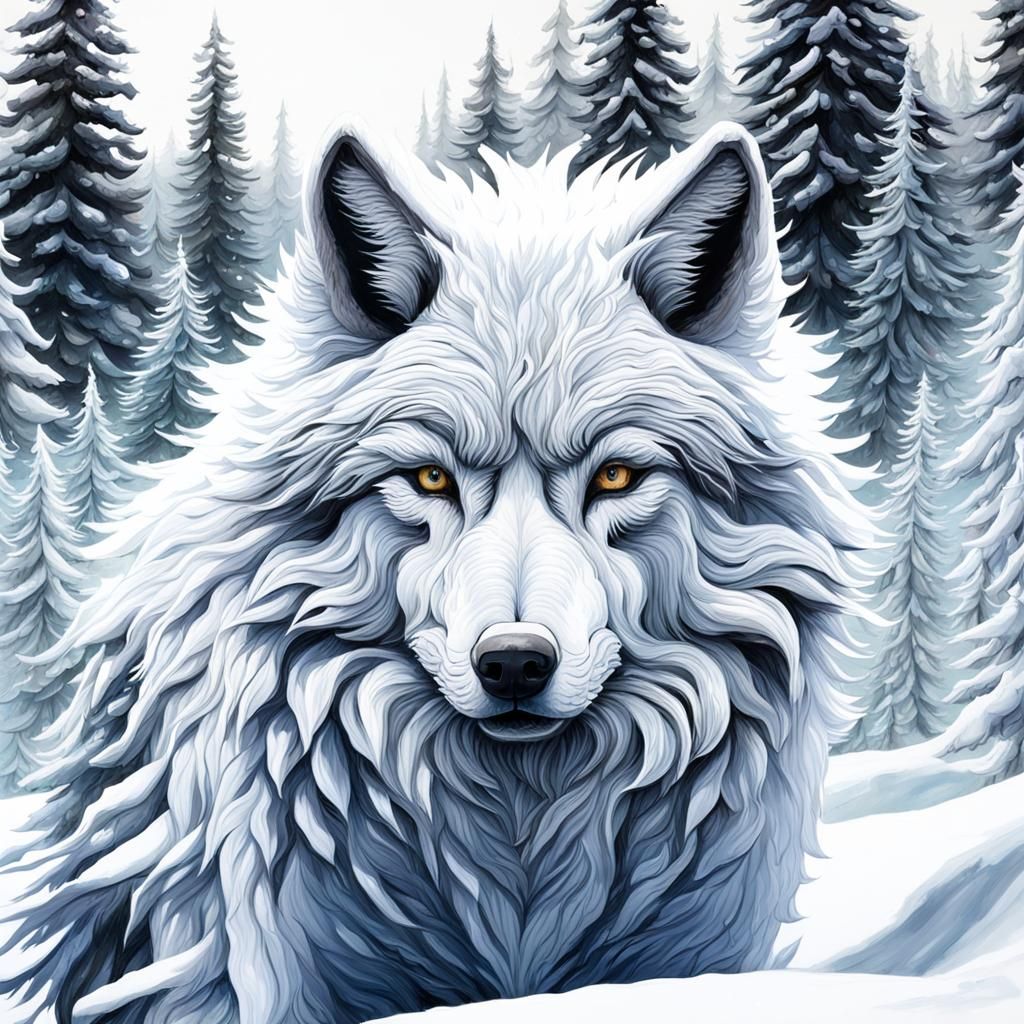 Young Wolf in Snowy Landscape: Fine Art Oil Painting