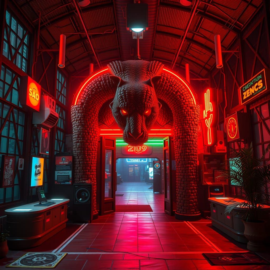 Cyberpunk Zoo Entrance in Neon Style