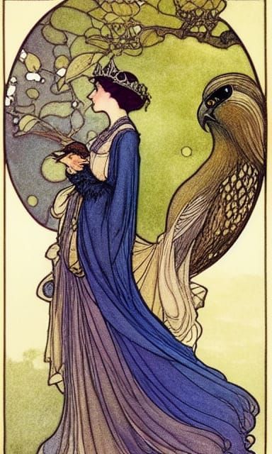 Princess and Falcon: Art Nouveau Fairy Tale
