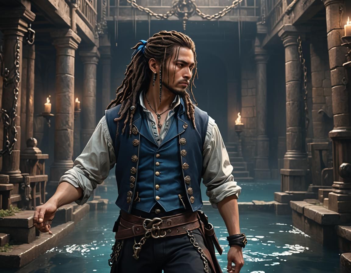 Dark Fantasy Anime Man in Water Dungeon