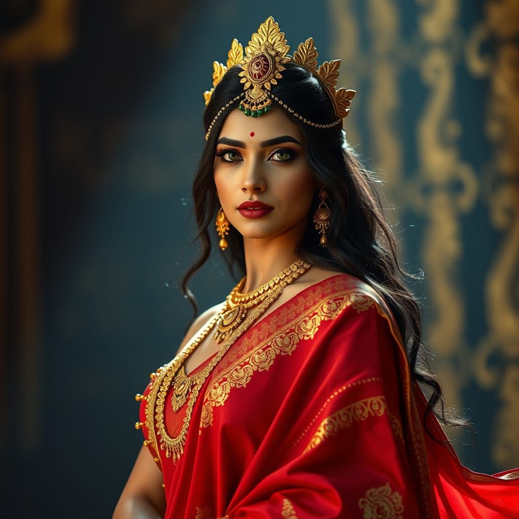 Indian Goddess of Love in Elegant Black and Golden Saree