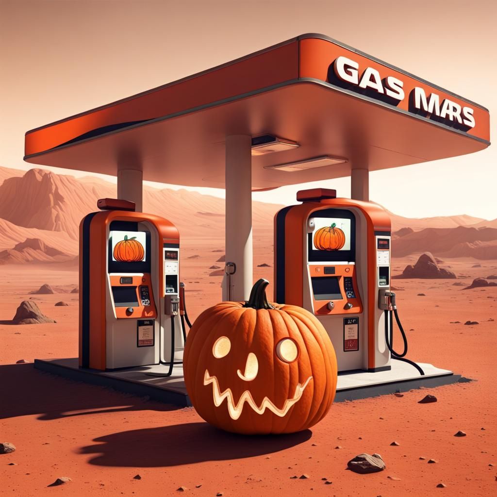 Gas Station on Mars with Pumpkin Carving