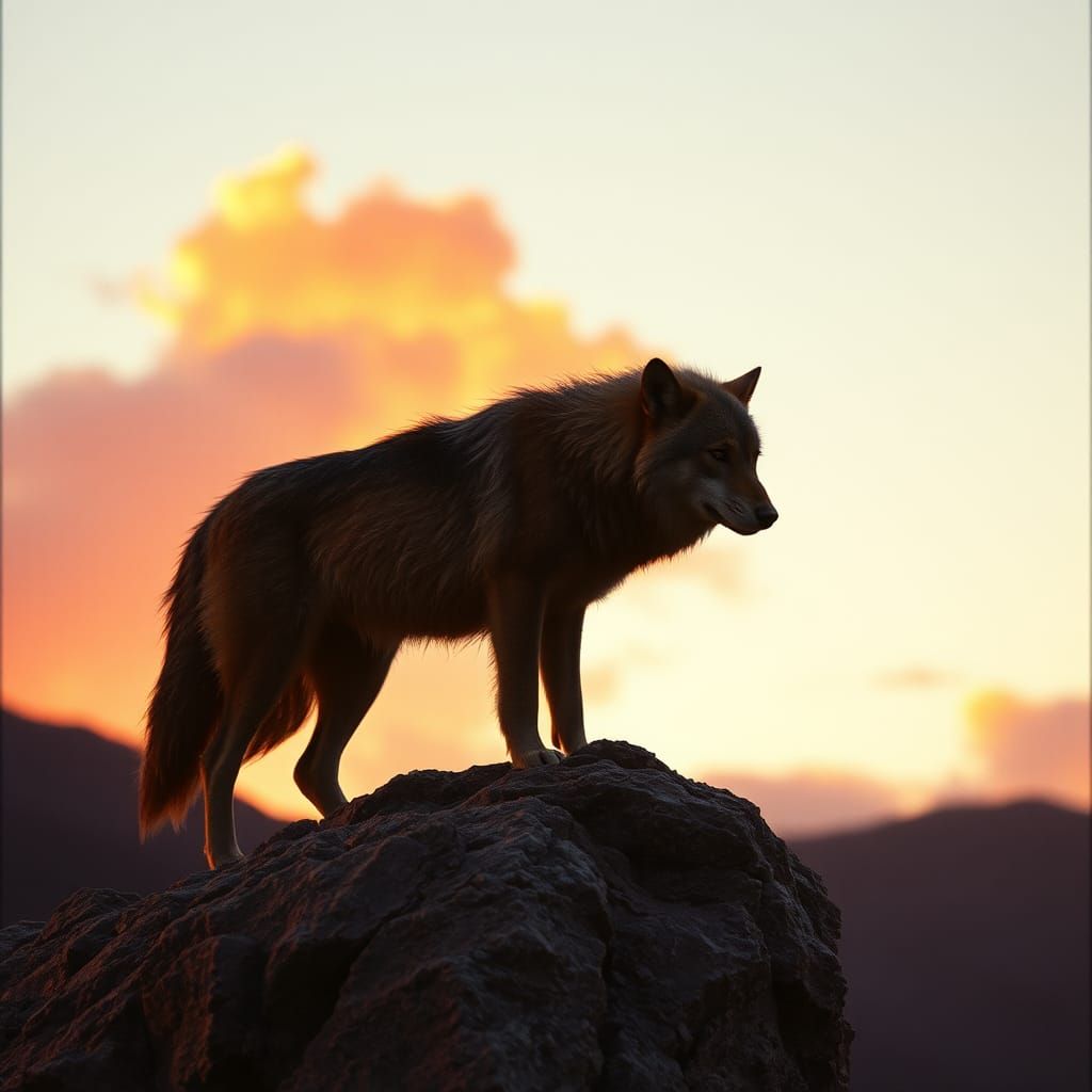 Cinematic Lone Wolf on Windswept Peak