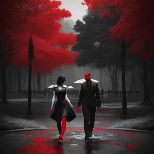 People Walking in Park: Hyperrealistic Splash Art