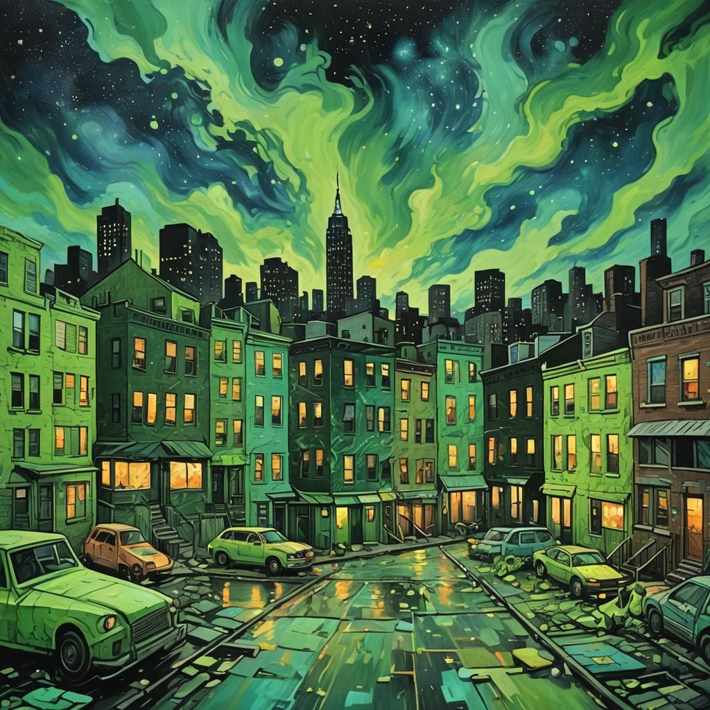 Pale Green Night Sky: Van Gogh-Style Ghetto Art