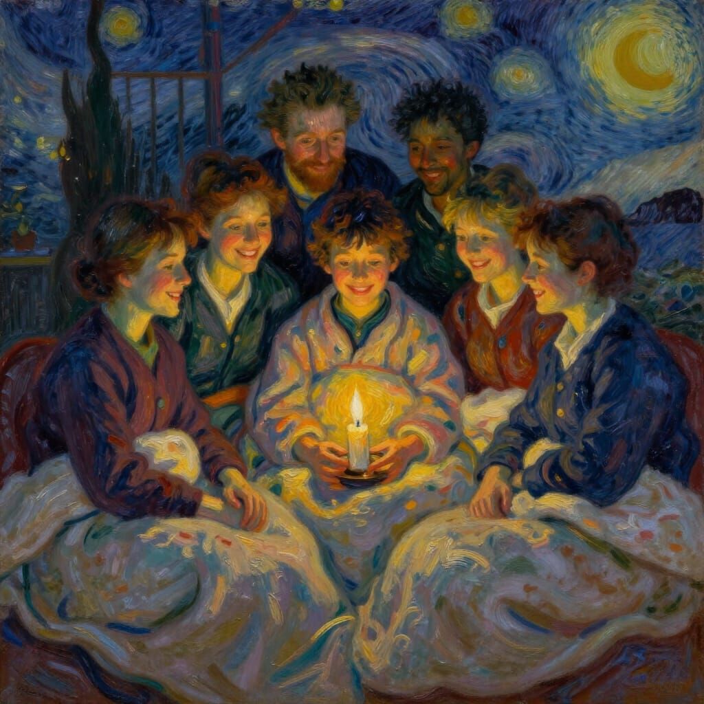 Cozy Gathering of Diverse People in Candlelight