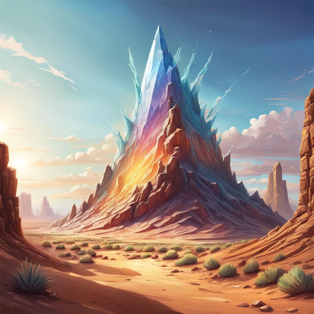 Glass Shard Mountain in Desert Plain: Hyperrealistic Concept...