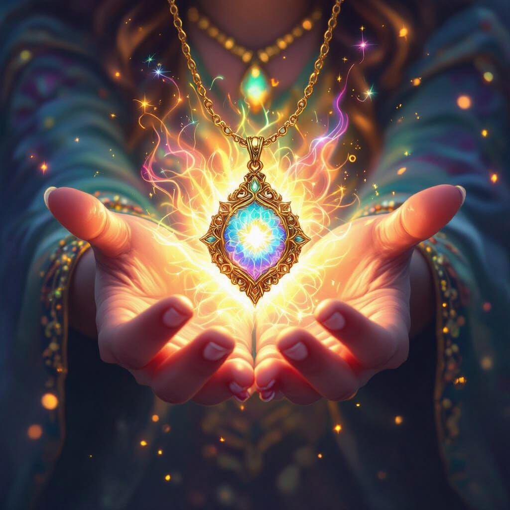 Glowing Amulet and Charm Radiating Magical Energy