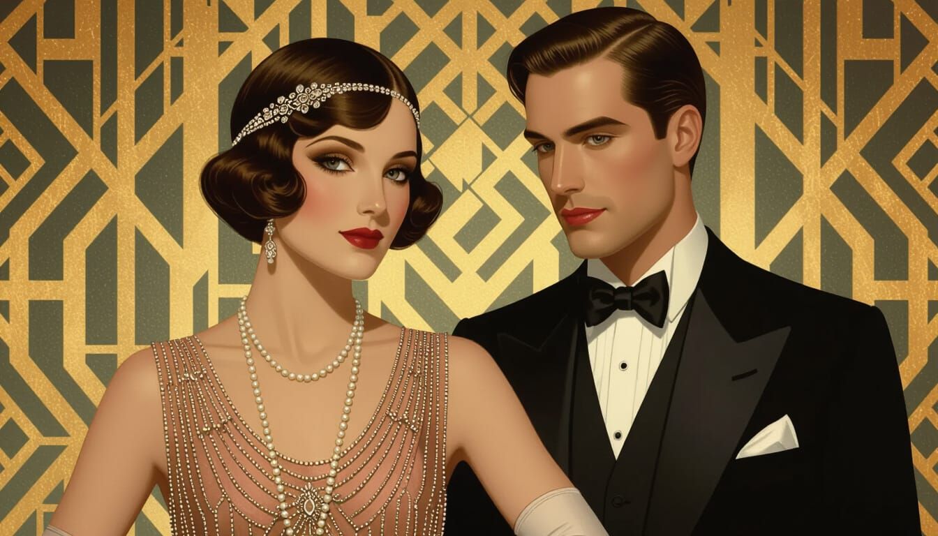 Art Deco Gemini Twins in Opulent Attire