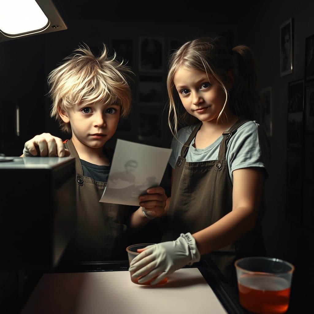 Adolescent Photographers Work Together in a Darkroom