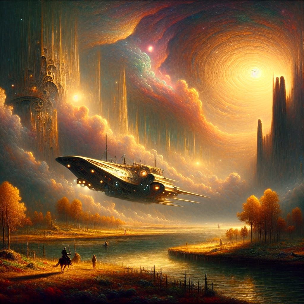 Welltall Spaceship Landing in Ethereal Fantasy Landscape