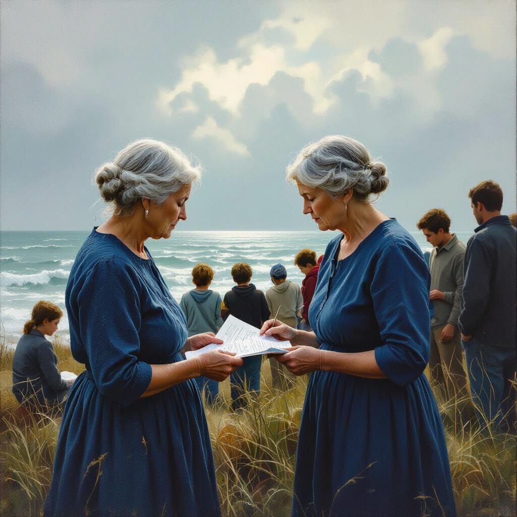 Elderly Woman Protected by Human Shield at Sea