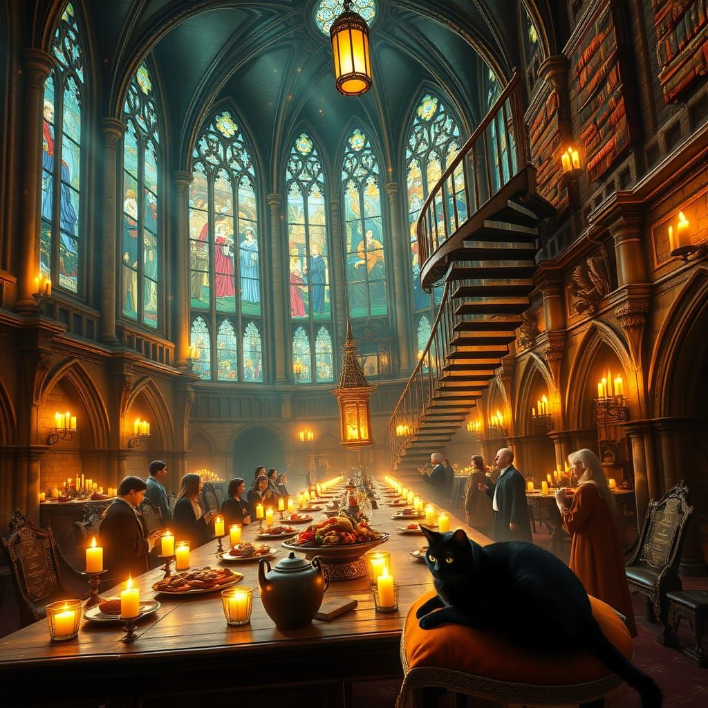 Ethereal Hogwarts Grand Hall with Majestic Candles and Golde...