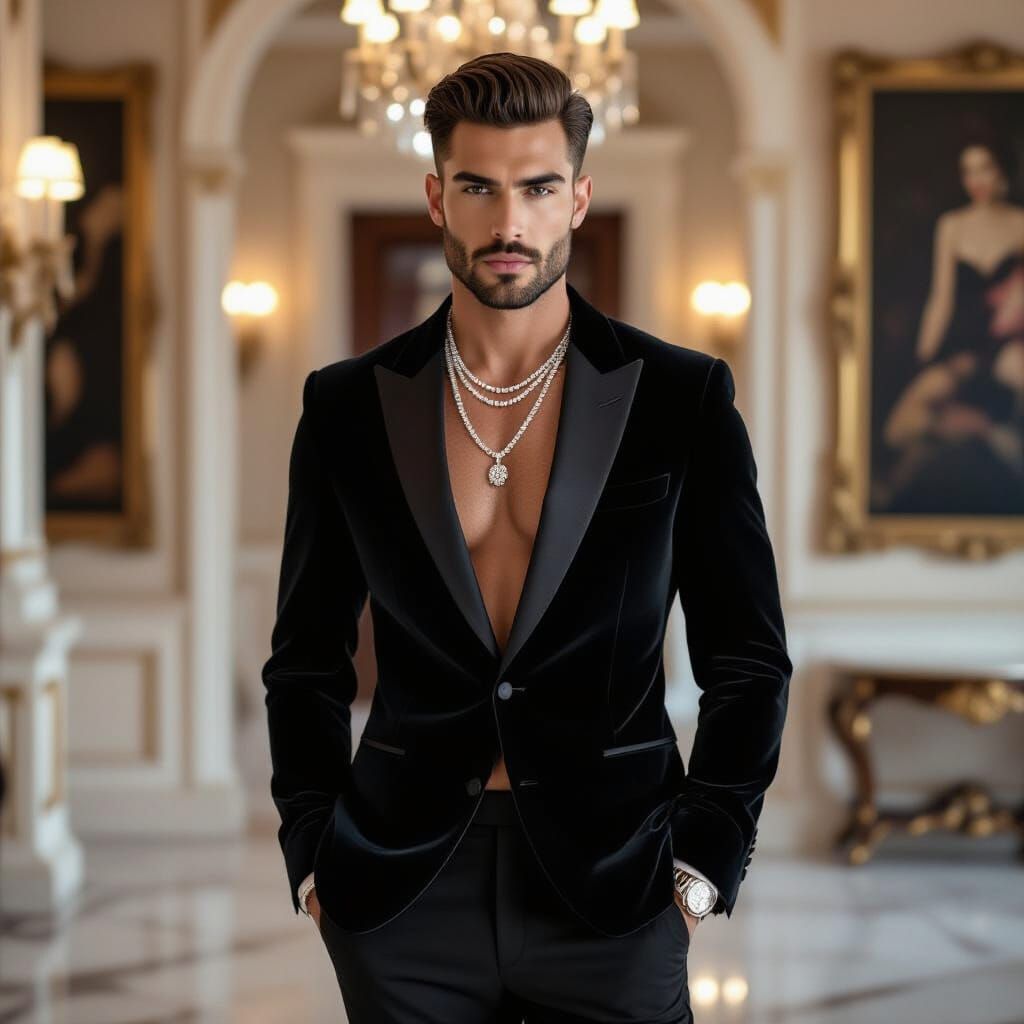 Elegant Man in Velvet Tuxedo, Fashion Photography