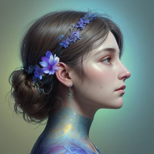 Art Nouveau Portrait with Luminous Flowers