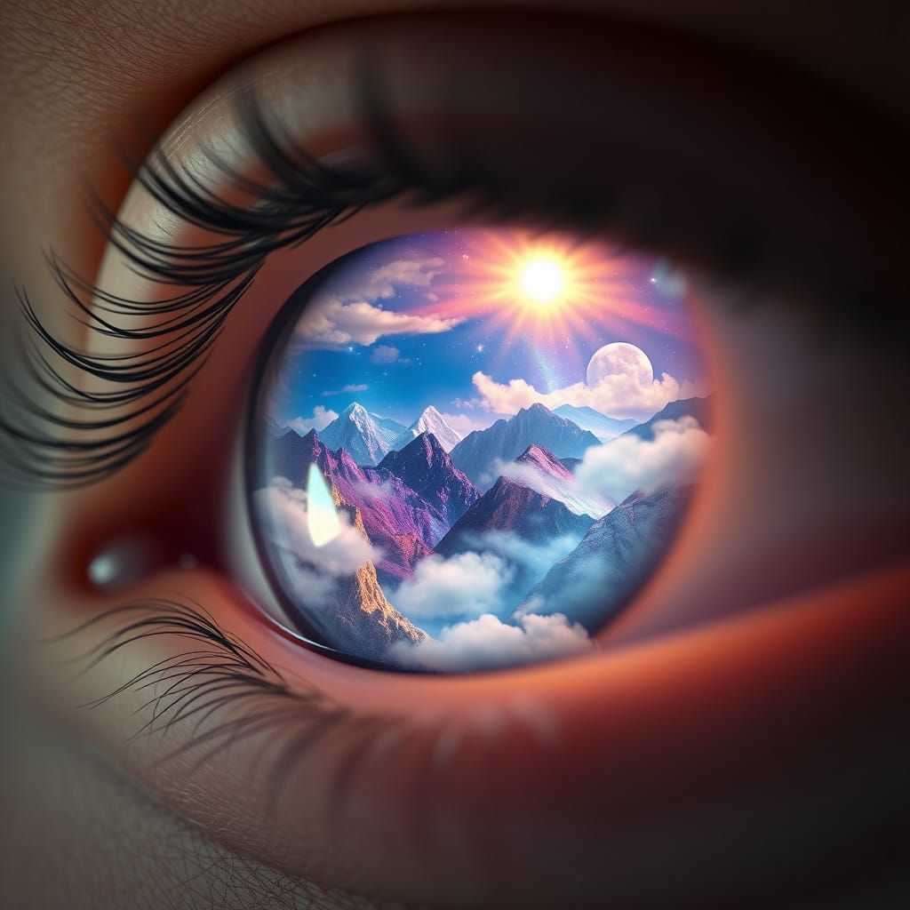 Surreal Cinematic Eye with Glowing Iris and Dreamlike Landsc...