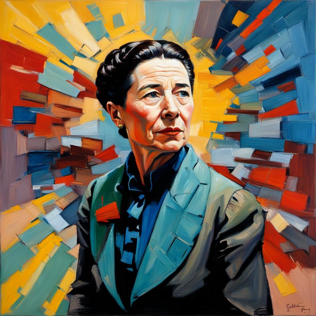 Simone de Beauvoir Portrait in Oil Painting Style