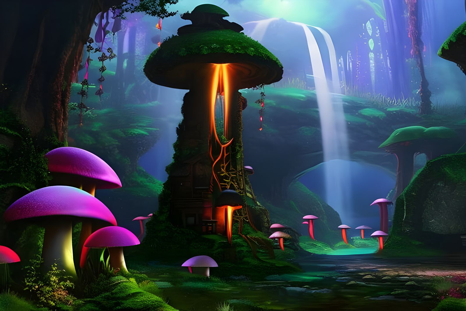 Elven Fungal City: A Dark Fantasy Landscape