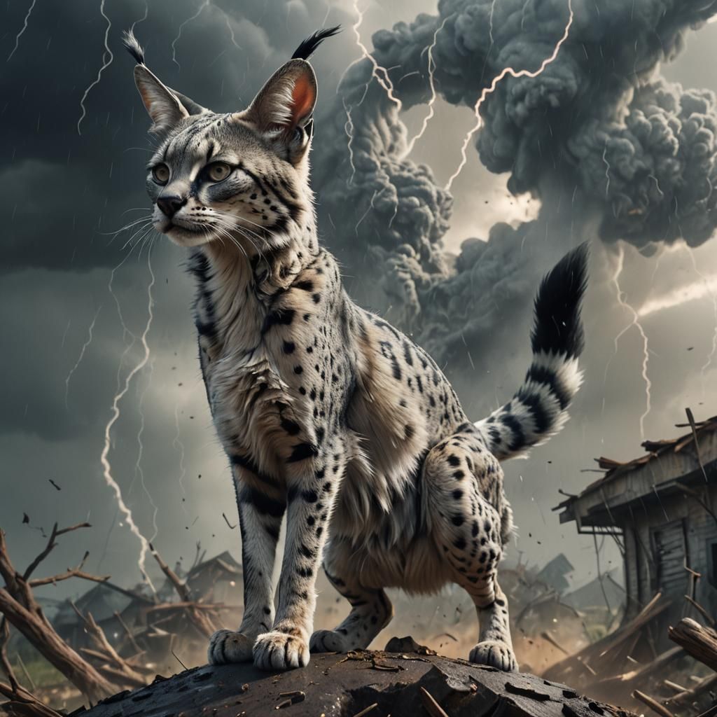 Serval Queen in a Tornado: Fantasy Concept Art