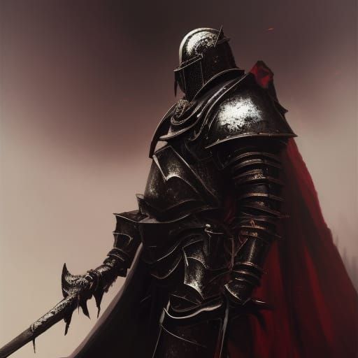 Grimdark Paladin in Rose Garden: Dark Fantasy Art