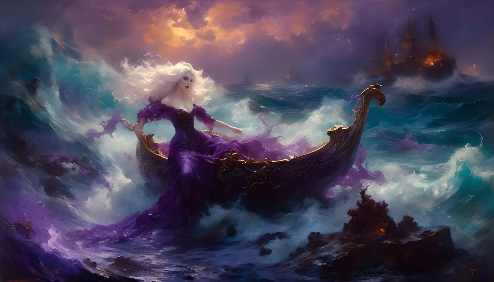 Imposing Sea Witch Underwater, in Oil Painting Style