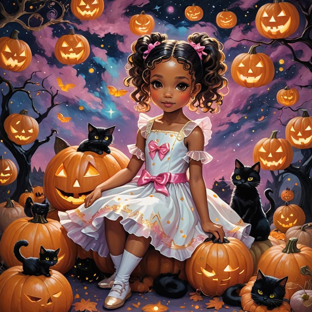 Cute chibi little girl in a holographic white dress