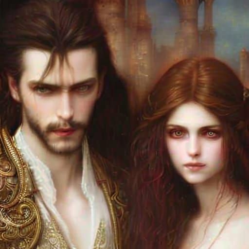 Vampire Couple Portrait in Hyperrealistic Style