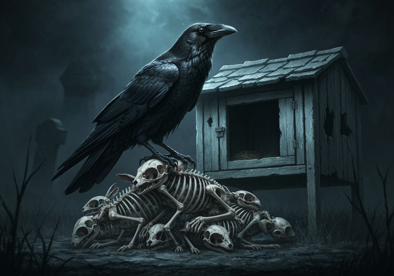 Colossal Raven on Rabbit Skeletons in Dark Fantasy Style