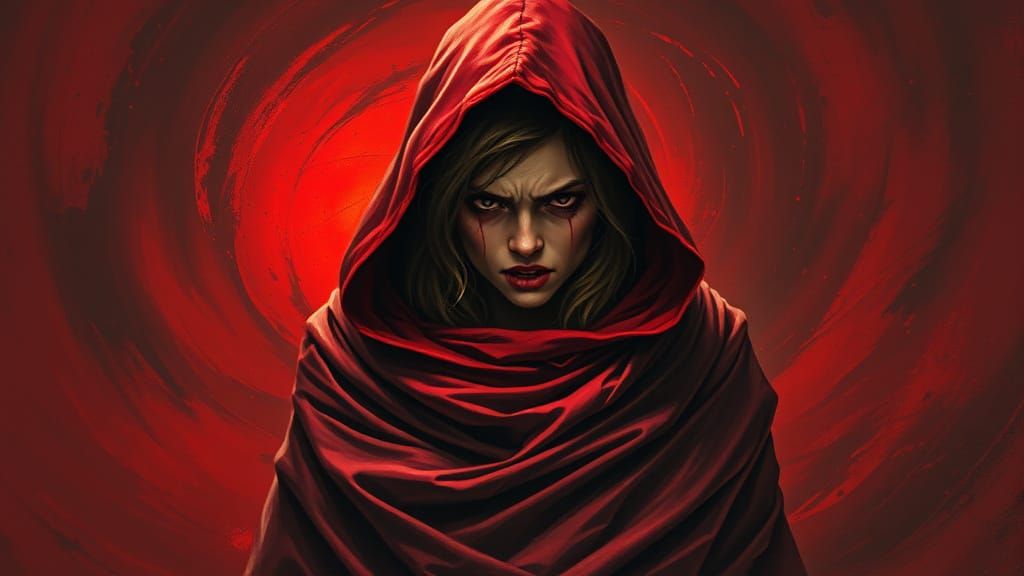 Woman in Red Cloak Amidst Swirling Vortex
