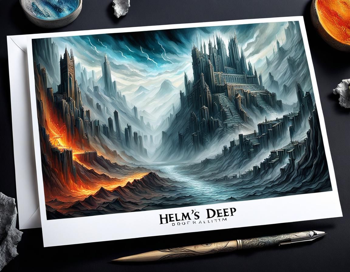 Elaborate Fantasy Postcard from Helm's Deep