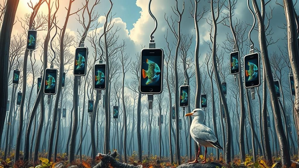 Surreal Fishhook Forest with Victorian Seagull