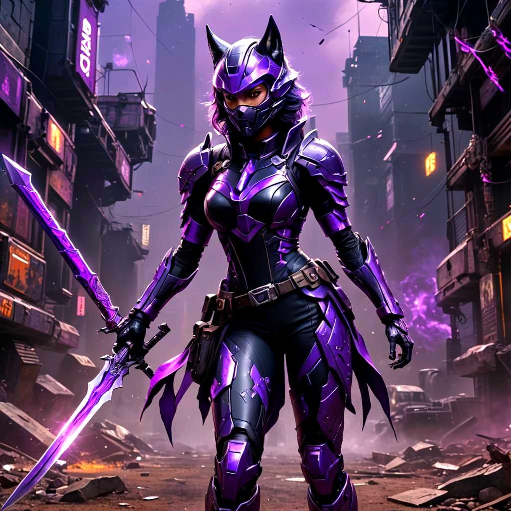 Wolf-Themed Cybernetic Superheroine with Kunai