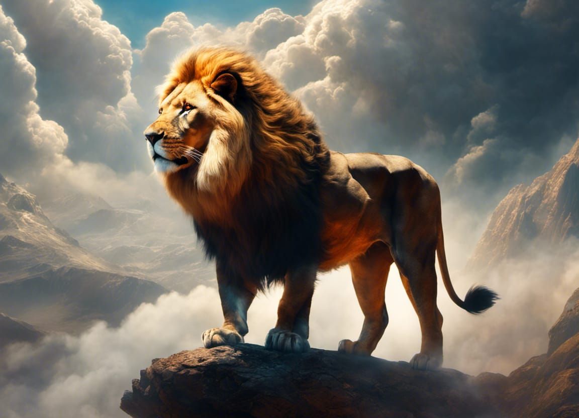 Lion Appears in Magical Clouds: Fantasy Art