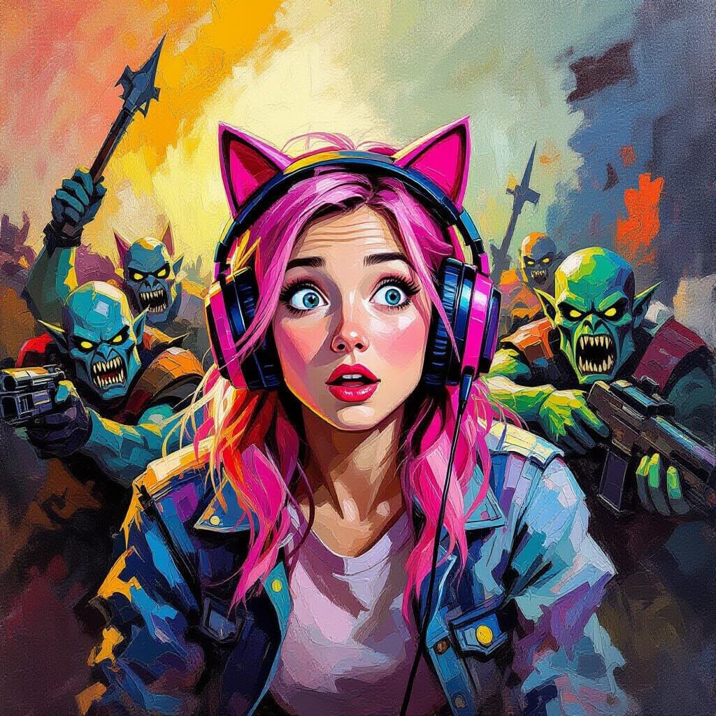 Gamer Warped into Fantasy Battleground, Van Gogh Style