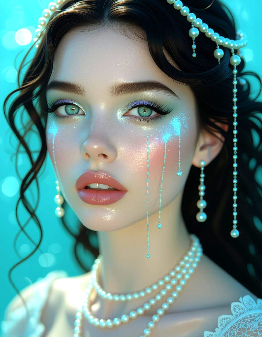 Opalescent Siren Close-up in Digital Painting Style