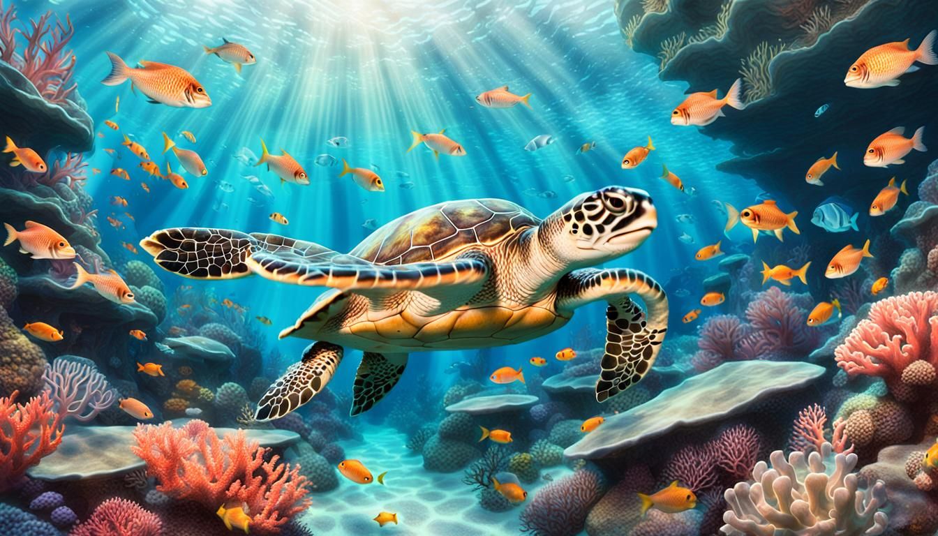 Create a magical underwater scene in soft, pastel tones. The...