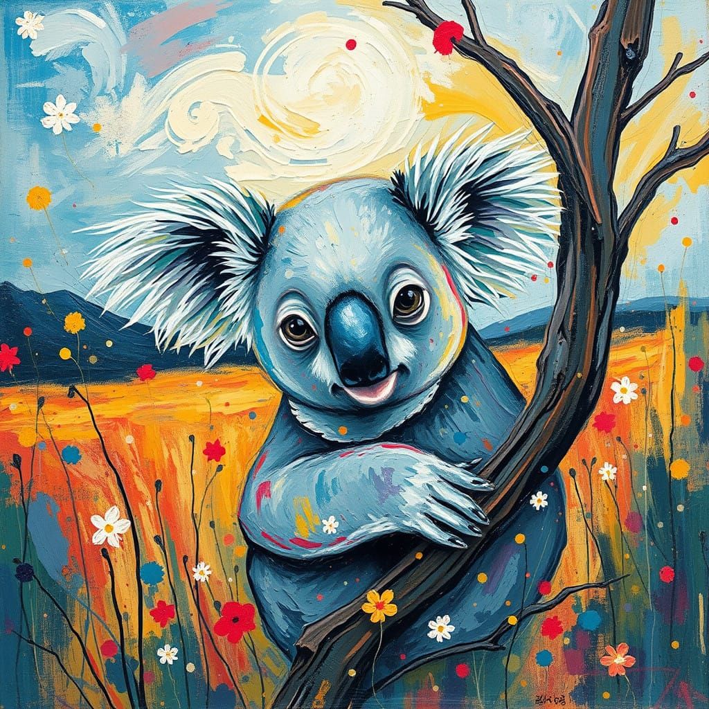 Whimsical Koala in Dreamy Landscape
